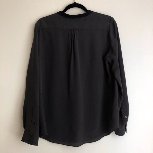 Long Sleeve 100% Silk Blouse in Charcoal Size 1 - Picture 5 of 11